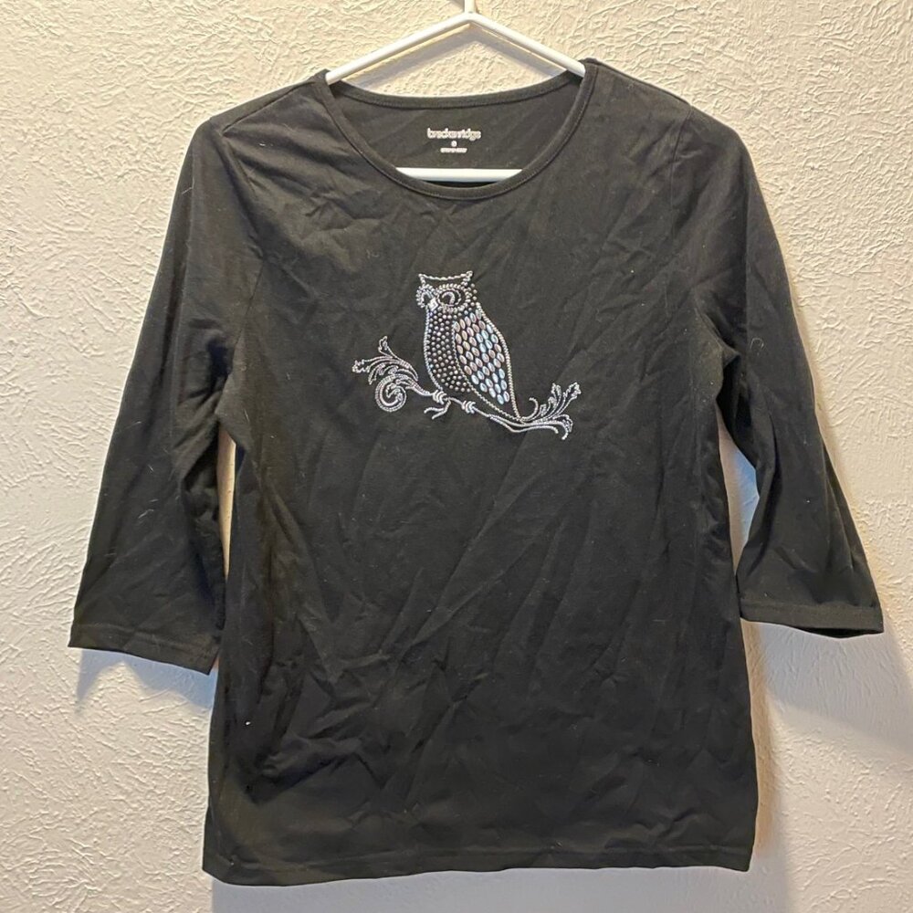 Halloween Breckenridge Black 3/4 Sleeve Top With Metallic Owl - Women's Small
